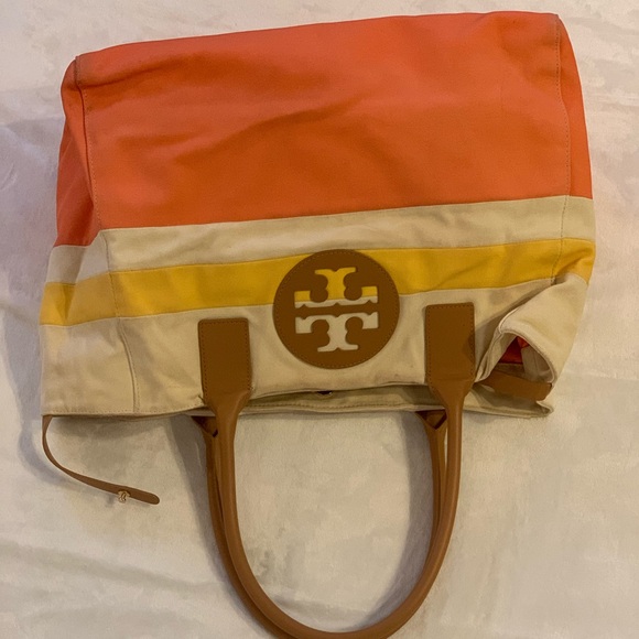 Tory Burch White, Yellow, Peach, and Tan Beach Bag! - Picture 3 of 13